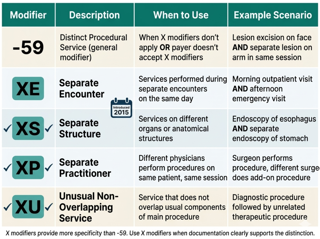 Comparison table (Modifier -59 vs X modifiers)